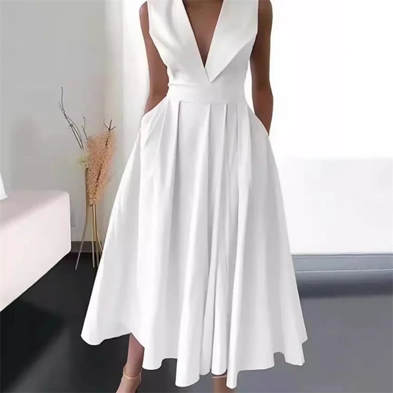 Elegant Deep V-Neck Maxi Dress