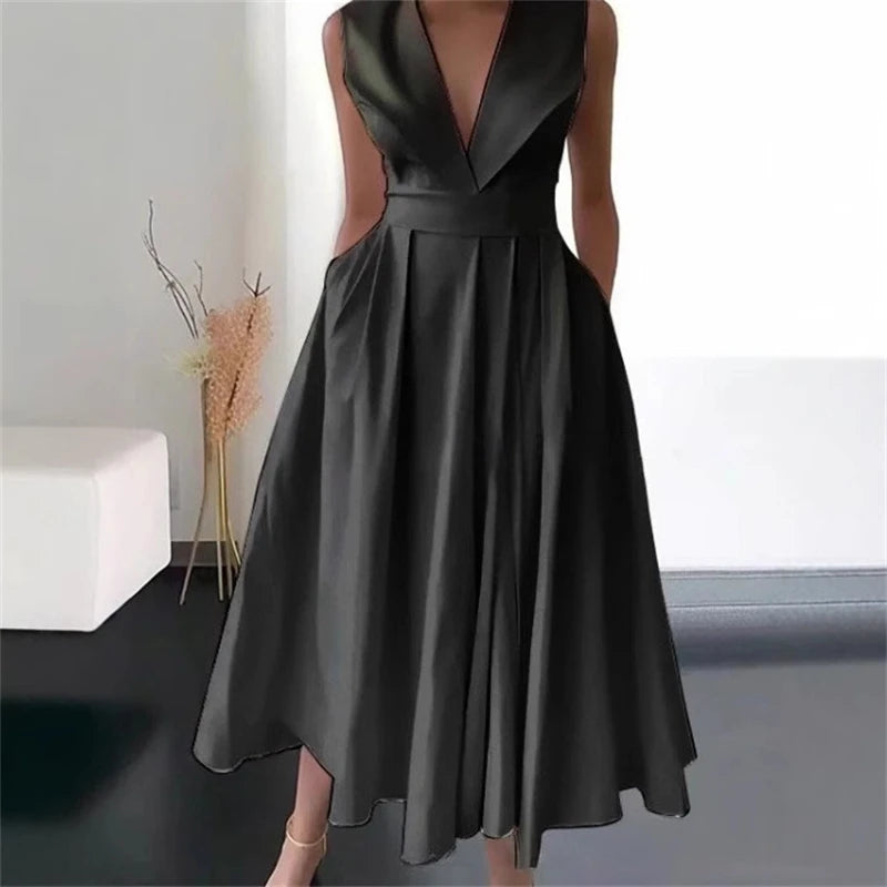 Elegant Deep V-Neck Maxi Dress